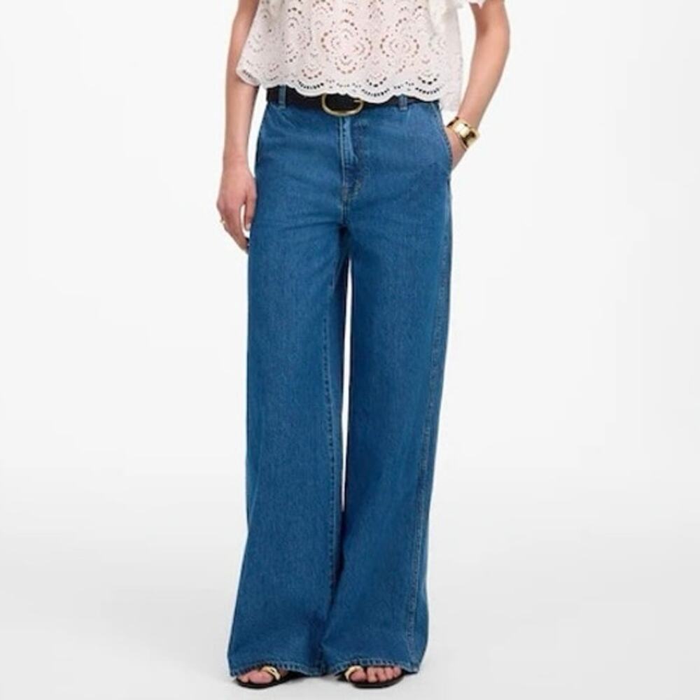Madewell Wide Sweep Denim Trouser Dowe Wash Blue Size 25 Petite NWT